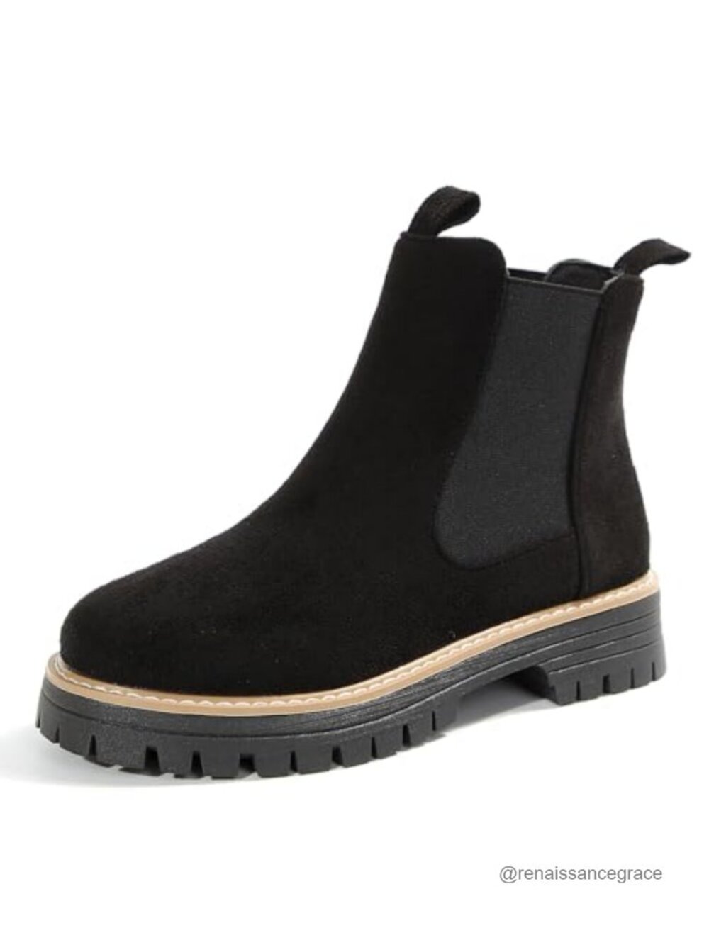 Suede Chunky Platform Chelsea Boots for Women, Slip On Low Wedge Block Heel